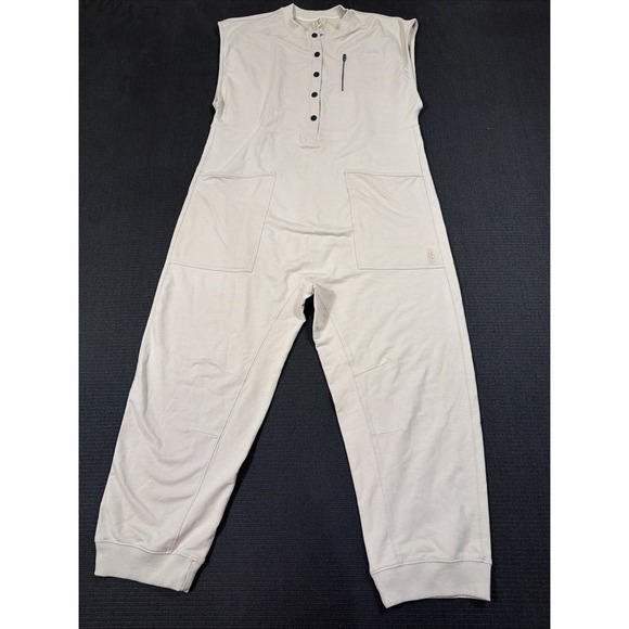 New FREE PEOPLE All Day Everyday Henley Jumpsuit - Muted Beige Size Small NWOT - Picture 3 of 6
